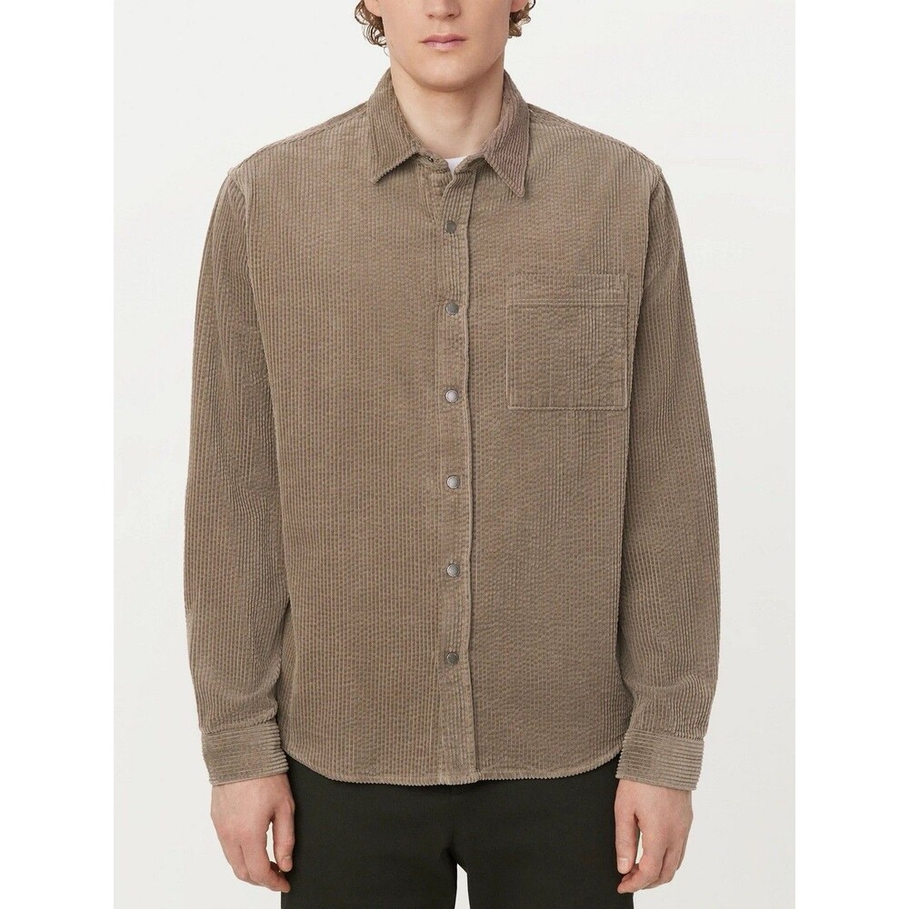 Frank and Oak Men Sz XXL Relaxed Long Sleeve Snap-Front Corduroy Shirt Tan Brown